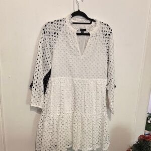 J. Crew White Eyelet Long Sleeve Dress